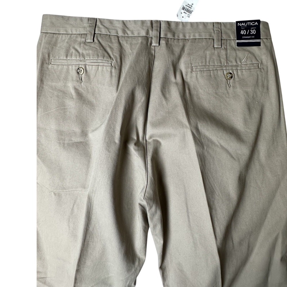 Nautica Mens Khaki Chino Pants 40x30 Straight Fit Pleated Front Tan NWT